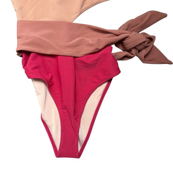 Beach Riot Carlie Pink Colorblock One Piece One Shoulder Swimsuit Size Small - Picture 8 of 10